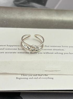 冷淡风银色交织麻花编织戒指小众