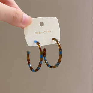 豹纹琥珀色素圈耳环2025新款 高级感秋冬耳饰小众复古港风耳圈 爆款