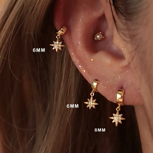 高级感耳圈小众独特气质耳饰 爆款 法式 气质镶钻八星芒耳环2025新款