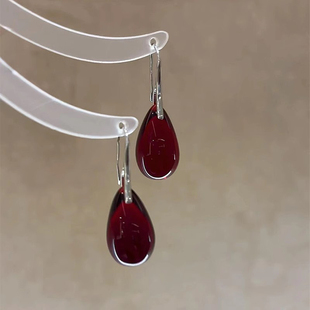 复古独特气质耳坠女高级感 爆款 新中式 鸽血红琉璃水滴耳环2025新款