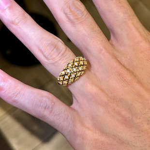 vintag中古黑金点钻菱格戒指女轻奢高级感精致食指戒小众设计指环