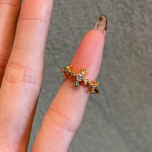 S925银金色鸢尾花锆石戒指女小众设计尾戒轻奢高级感指环2025新款