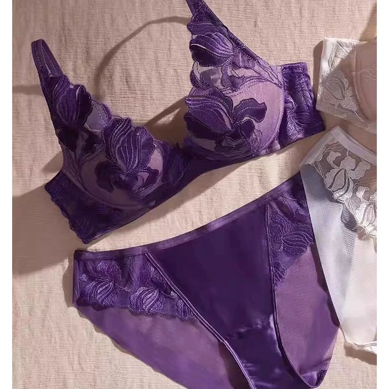 D20-黛-小胸显大高端金致鸢尾刺绣深V无钢圈文胸11R1957/74R6940