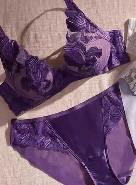 D20-黛-小胸显大高端金致鸢尾刺绣深V无钢圈文胸11R1957/74R6940