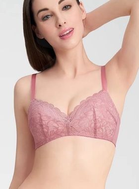 D52-黛-大胸显小无钢圈简约性感蕾丝薄款女士文胸-E003224