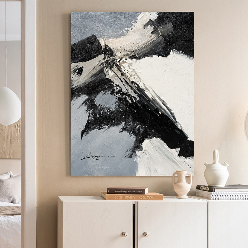 客厅玄关沙发背景装饰画侘寂风抽象画原创手绘油画手工纯手绘挂画