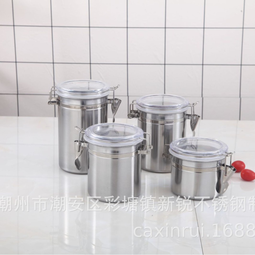 不锈钢304密封罐卡扣保鲜盒咖啡奶粉茶叶杂粮储物盒