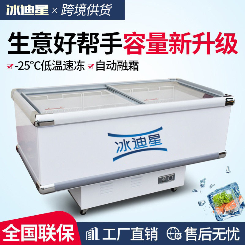 定制商用双门冰柜 平岛柜展示柜 冷冻卧式冰柜冷冻肉品展示柜