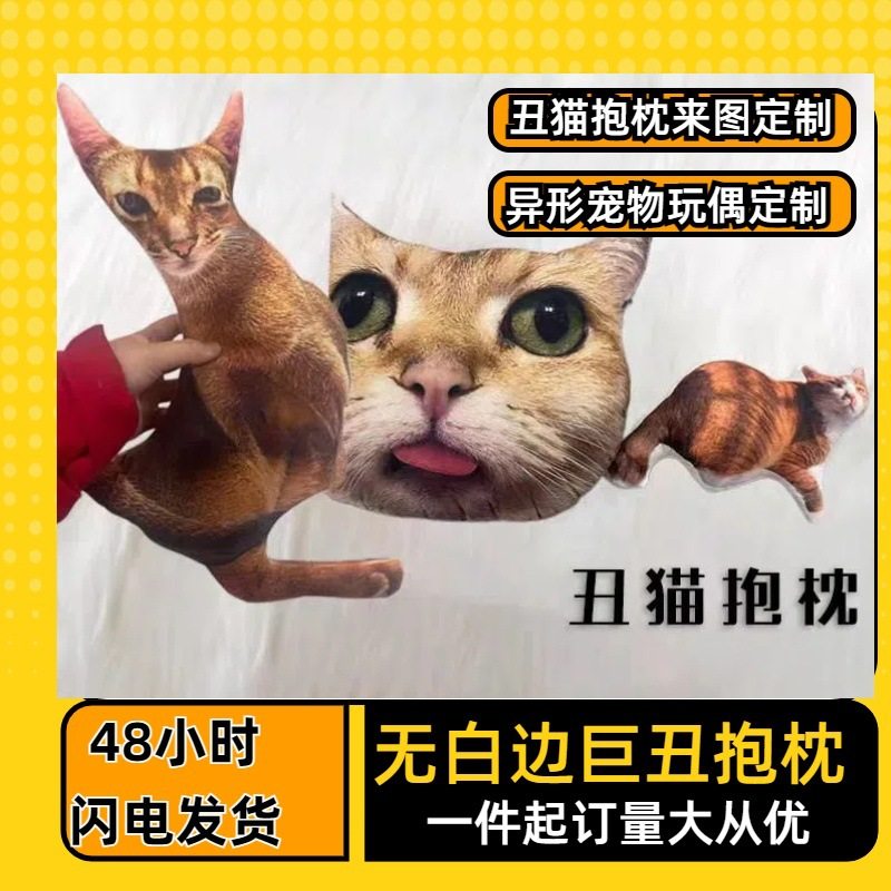 来图定制diy网红丑猫无白边抱枕套异形猫狗宠物玩偶枕头靠垫定做