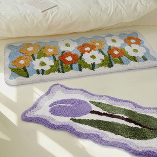 地毯卧室ins风长条花朵少女房间儿童房可爱整铺耐脏防滑床边地垫