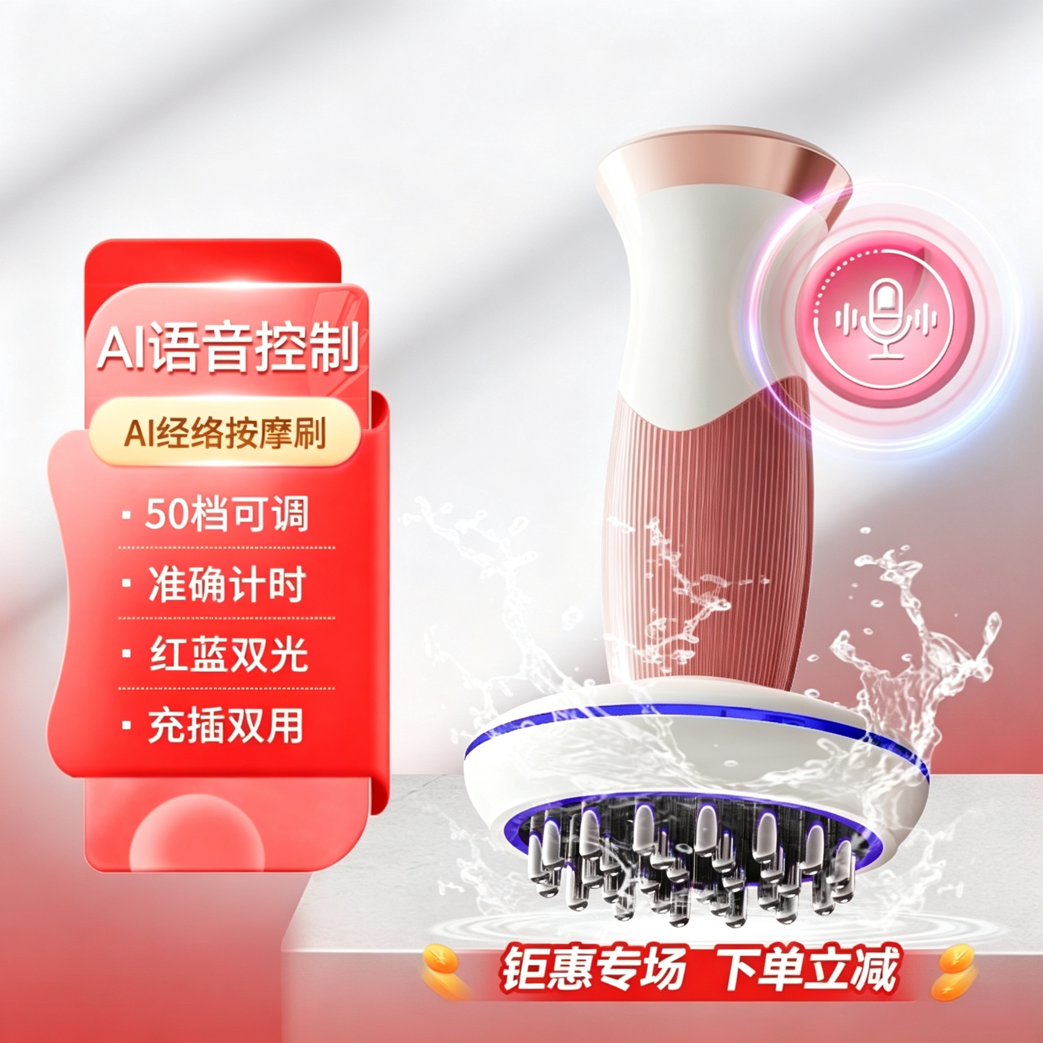 智能AI语音电动经络刷光谱热敷疏通全身肩颈腹部可水洗按摩刮痧仪