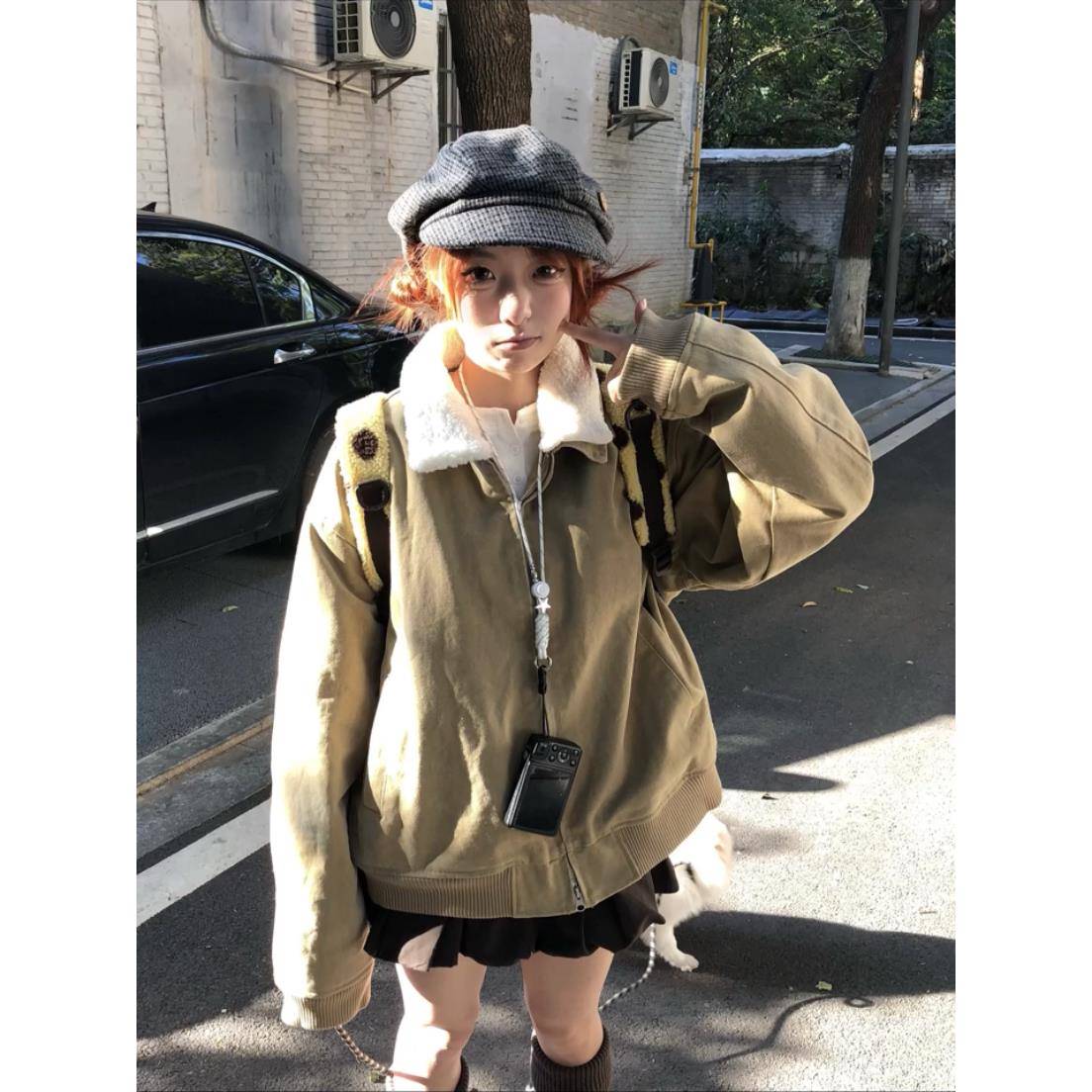 美式覆古羊羔毛棉服外套女2025冬季新款加厚保暖工装棉衣百搭棉袄