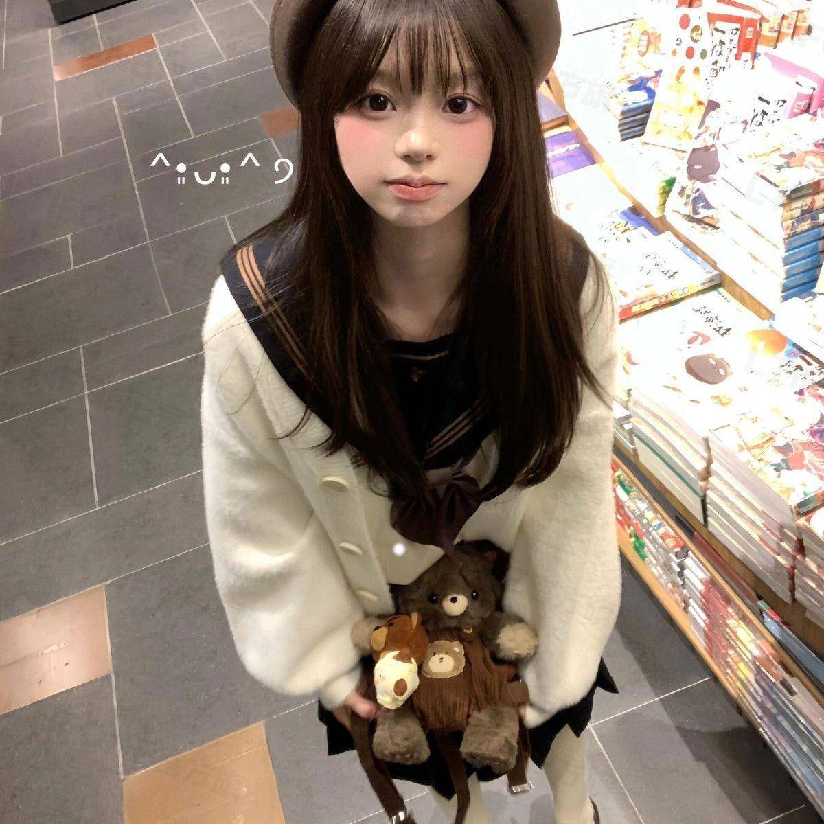 JK制服秋季水貂绒温柔风毛绒绒针织开衫慵懒宽松毛衣外套女中长款