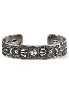 =silvarie=HOZHO 日本古法工艺美丽浮雕复古花纹美式经典纯银手镯