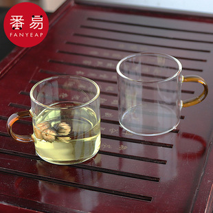 耐热透明功夫茶杯带把家用加厚品茗杯 杯子 玻璃 茶 小AF1S242