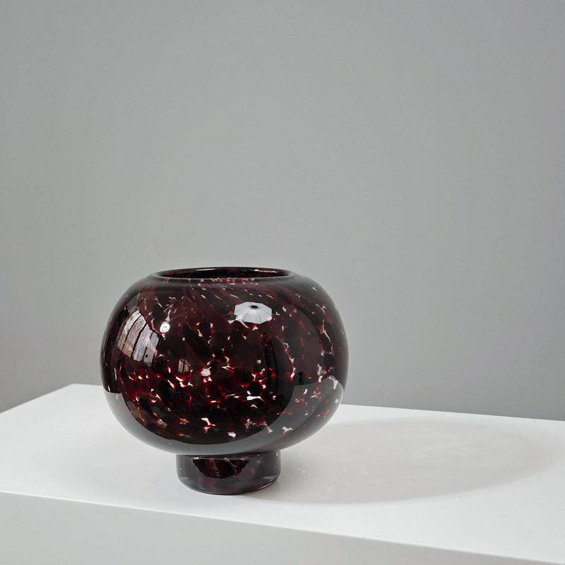 中古风红色绿色斑点球形花摆件客厅插花玻璃级感复古餐桌装饰