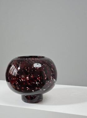 中古风红色绿色斑点球形花摆件客厅插花玻璃级感复古餐桌装饰
