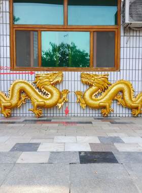 现货玻璃钢二龙戏珠雕塑门头大型装饰金龙浮雕发光模型中国龙浮雕