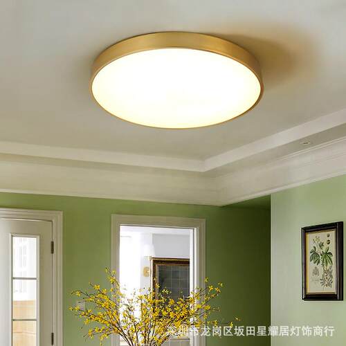 美式全铜吸顶灯圆形LED阳台过道走廊玄关灯现代简约创意灯具