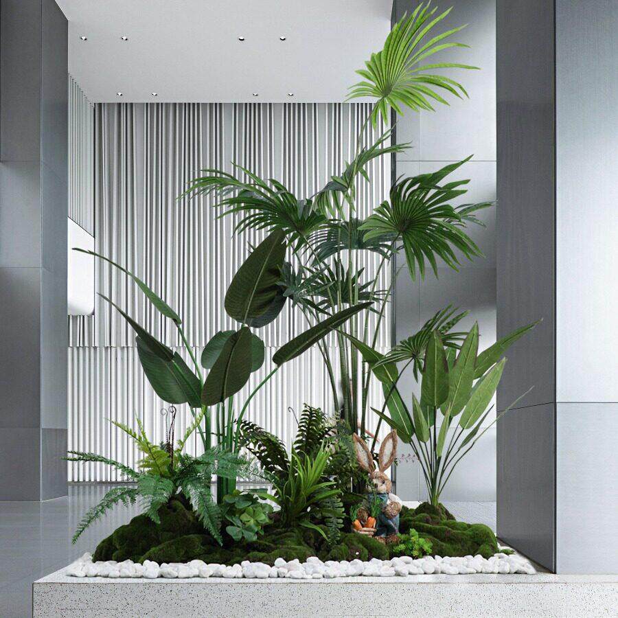 楼梯下造景空间转角仿真绿植盆栽假树仿真树景观植物造景装饰