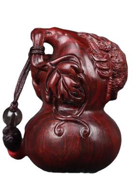 紫檀金蟾葫芦手把件招财男士随身盘玩手玩把件红木红木挂件