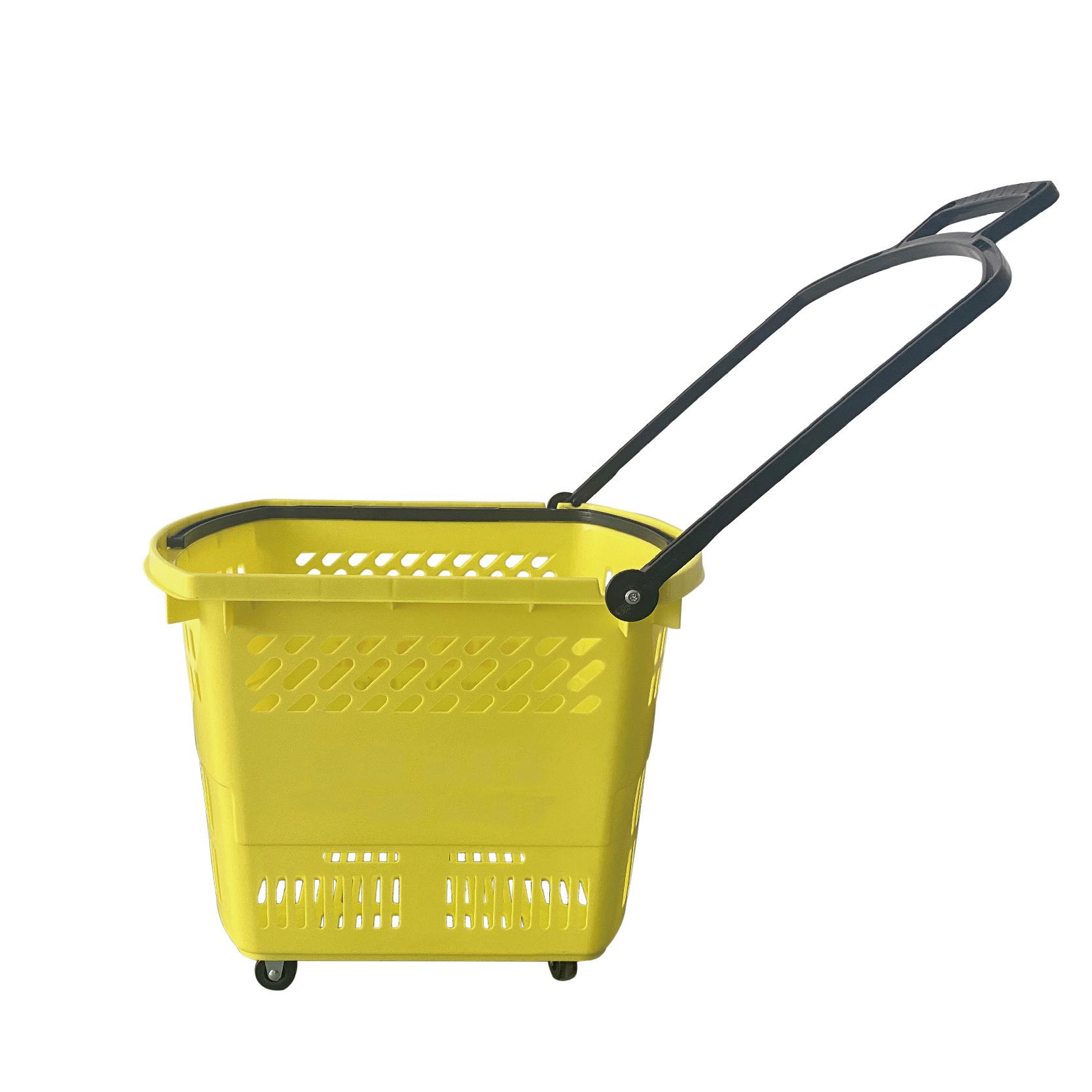 供应60L拉杆购物篮大升数塑料购物篮加厚塑料拉杆篮厂家直销