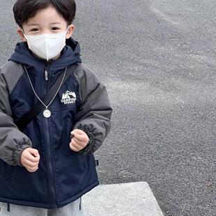 2024新款男孩冲锋衣外套中小童韩版棉衣宝宝修身保暖服秋冬季二棉