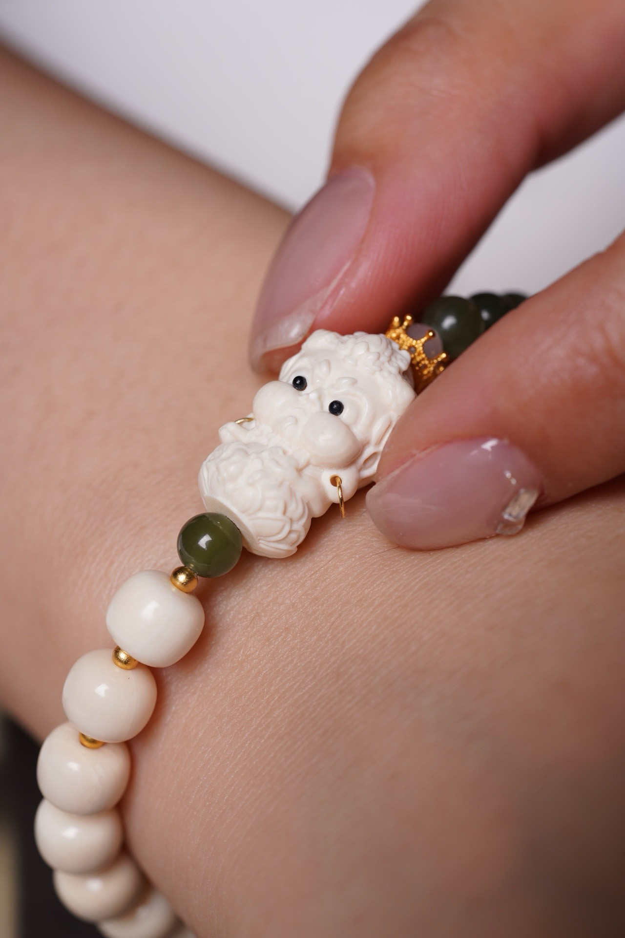 诚源猛犸象牙老型单圈手串黄财神手链原创新中式和田玉冰料女单圈