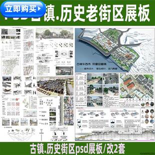 文化古镇历史老街区城市设计规画展板PS模版A0A1排版psd分层素材