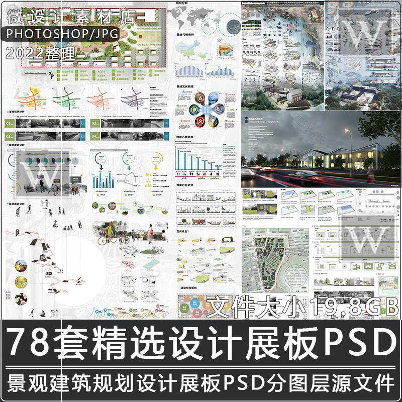 竞赛风小清新模板建筑园林景观展板排版乡村规划PSD环艺设计公园