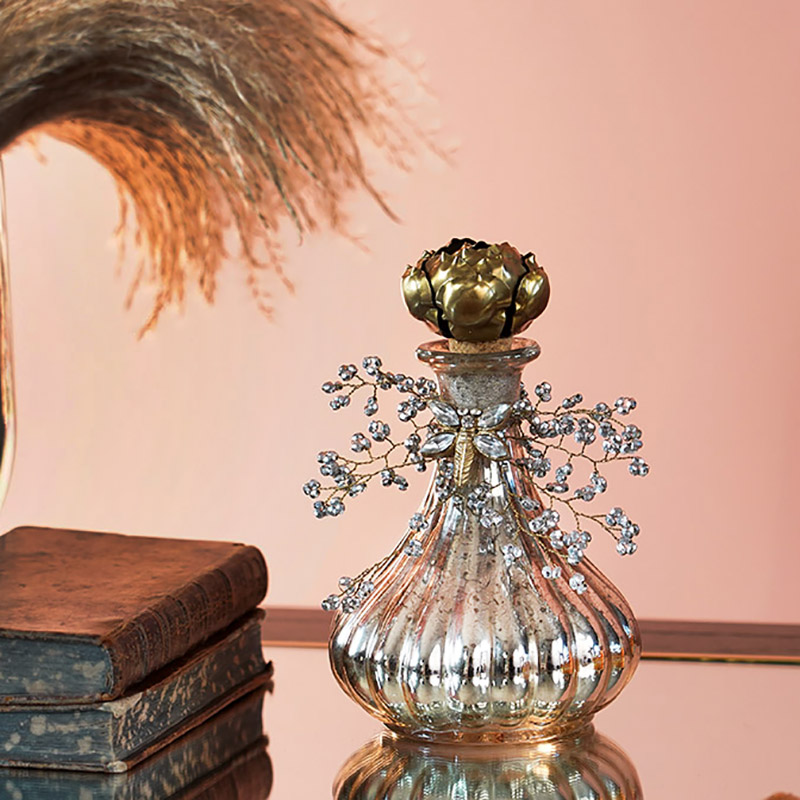 费灵家居欧式古典复古酸刻做旧玻璃串珠香水瓶怀旧香氛瓶装饰摆件
