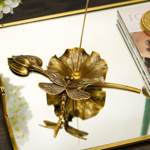 黄铜荷叶线香插客厅玄关桌面家用装饰香插茶室禅意摆件全铜香托