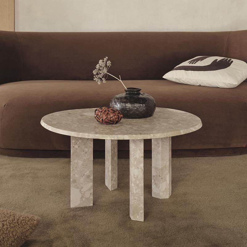 丹麦Ferm Living Taula 天然大理石茶几圆桌咖啡桌高级感沙发边几
