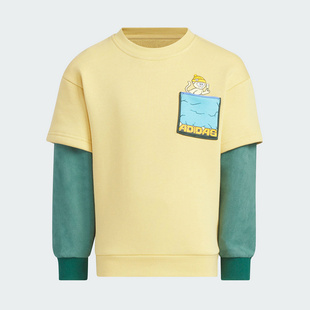 Adidas阿迪童装2025秋冬新款男女童加绒假两件运动长袖卫衣JJ4955