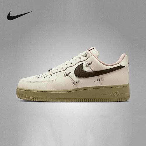 NIKE耐克女鞋空军一号运动鞋 米白棕 AF1四勾低帮板鞋 IQ9802-022