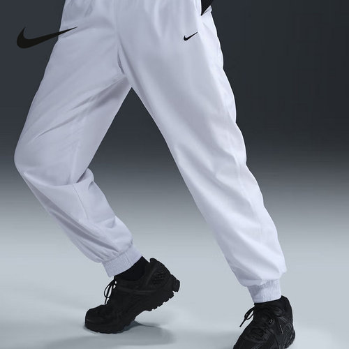 耐克女裤2025夏季款刺绣小勾梭织透气卫裤收口束脚长裤FV7661-100