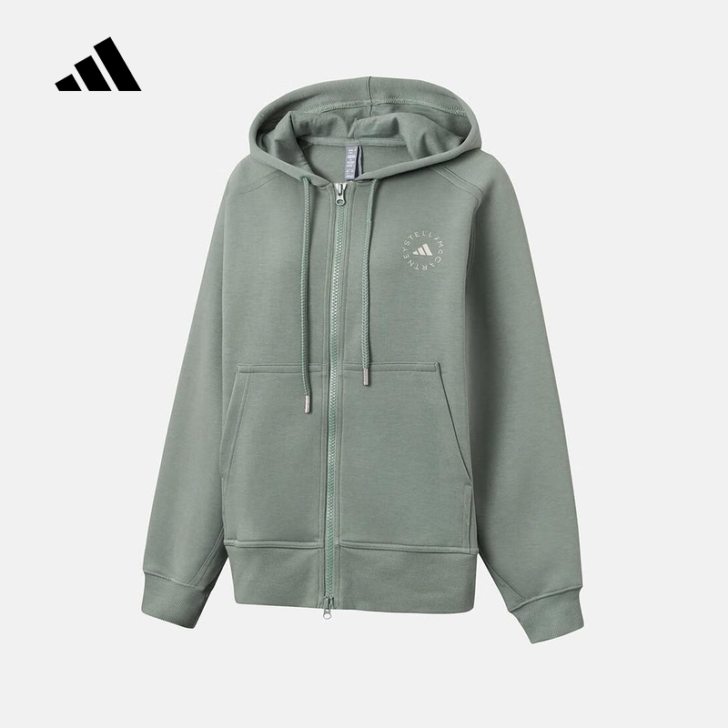 adidas阿迪达斯冬季新款运动袋鼠口袋连帽休闲女针织夹克 JW9723