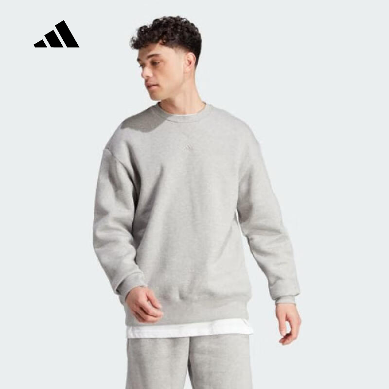 adidas阿迪达斯卫衣男子冬新款宽松圆领灰色休闲运动套头衫IJ6902