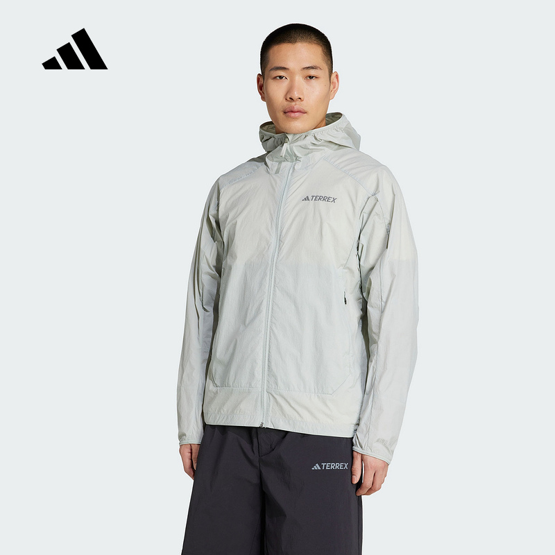 adidas阿迪达斯25夏户外防风拒水连帽夹克外套男TERREX梭织JD3504