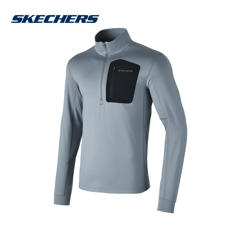 Skechers男圆领浅灰针织套头卫衣