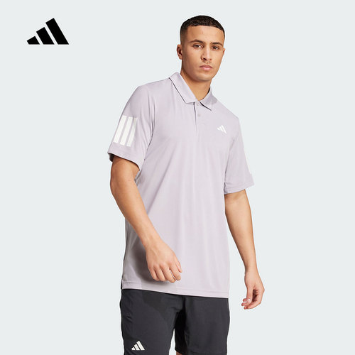 adidas阿迪达斯Club网球翻领POLO衫2025秋男三条纹短袖T恤 JZ3491