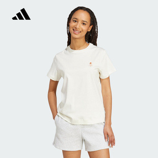 JV8515 T恤 adidas阿迪达斯卡通猫咪小标半袖 2025秋女棉质圆领短袖