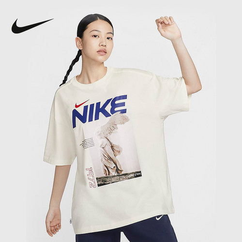 Nike耐克短袖女夏季新款运动休闲图案印花宽松棉质T恤HF6292-133