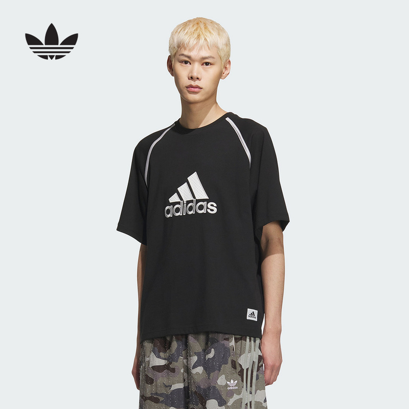 adidas阿迪达斯BADGE TEE半截袖2025夏男黑色宽松短袖T恤KC3861
