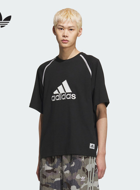 adidas阿迪达斯BADGE TEE半截袖2025夏男黑色宽松短袖T恤KC3861