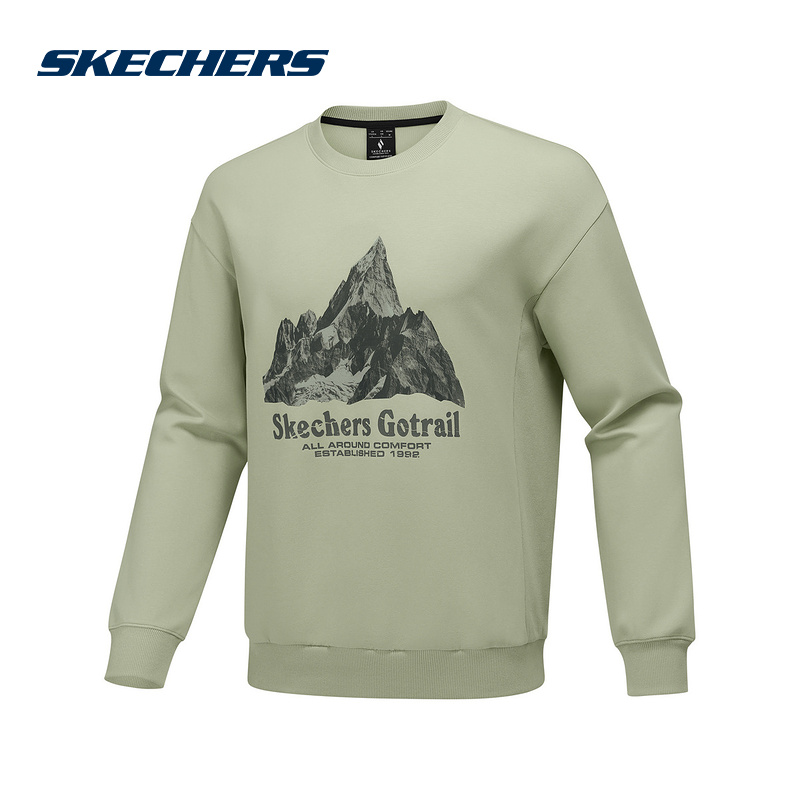 Skechers斯凯奇秋新款圆领舒适休闲运动男长袖卫衣 P325M017-027B