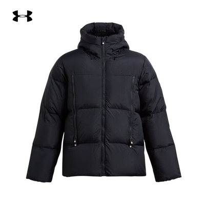 安德玛UA秋冬季新男子舒适防风简约保暖连帽羽绒夹克 1384641-001