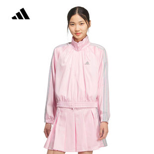 adidas阿迪达斯三条纹舞动系列粉色外套2026春女梭织夹克 KS0038
