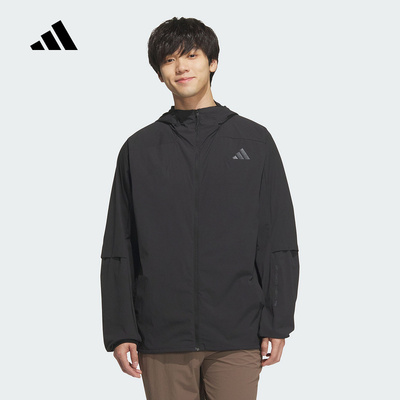 adidas阿迪达斯凉感防晒连帽外套秋男黑色运动健身梭织夹克KB5157