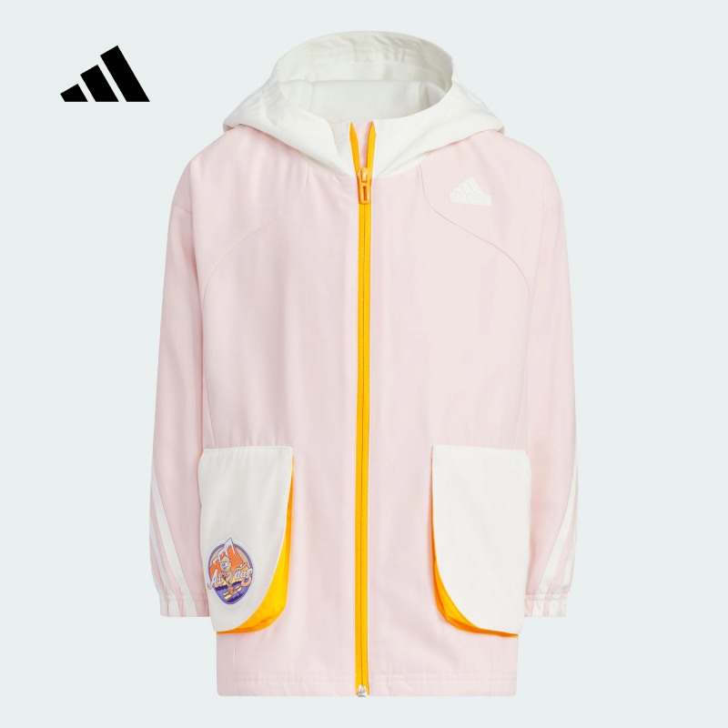 adidas阿迪达斯女小童装秋防风疏水双面穿运动连帽夹克外套JC6940